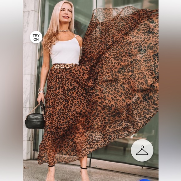CHICWISH LEOPARD PRINT FULL LENGTH FULL CIRCLE SWINGY CHIFFON SKIRT - Picture 5 of 10